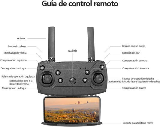 Dron profesional E88 4K gran angular, cámara HD
108OP, WiFi, FPV, Soporte de altura, plegable, RC.
